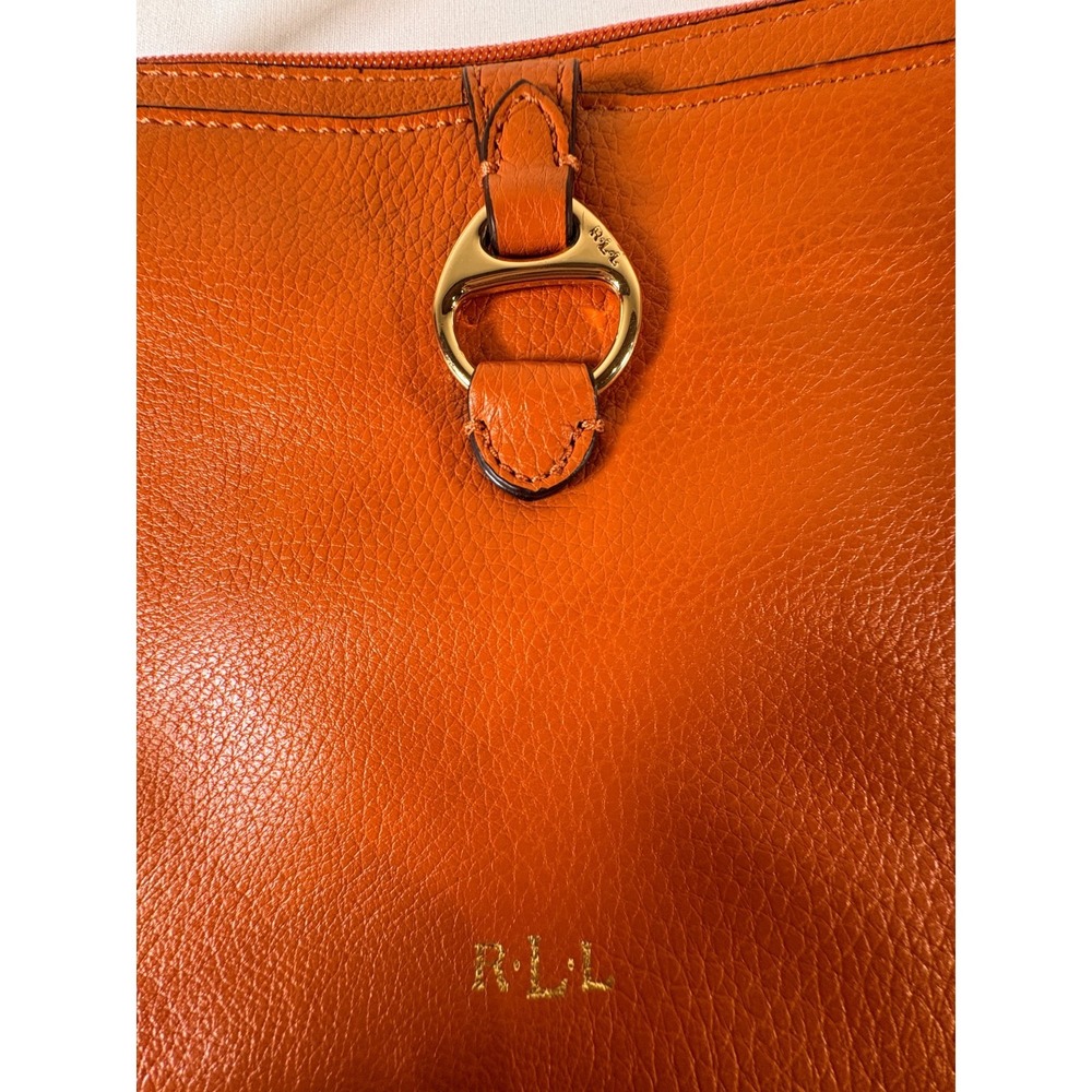 Lauren Ralph Lauren Orange Pebbled Leather Zipper Crossbody Bag - Picture 4 of 8